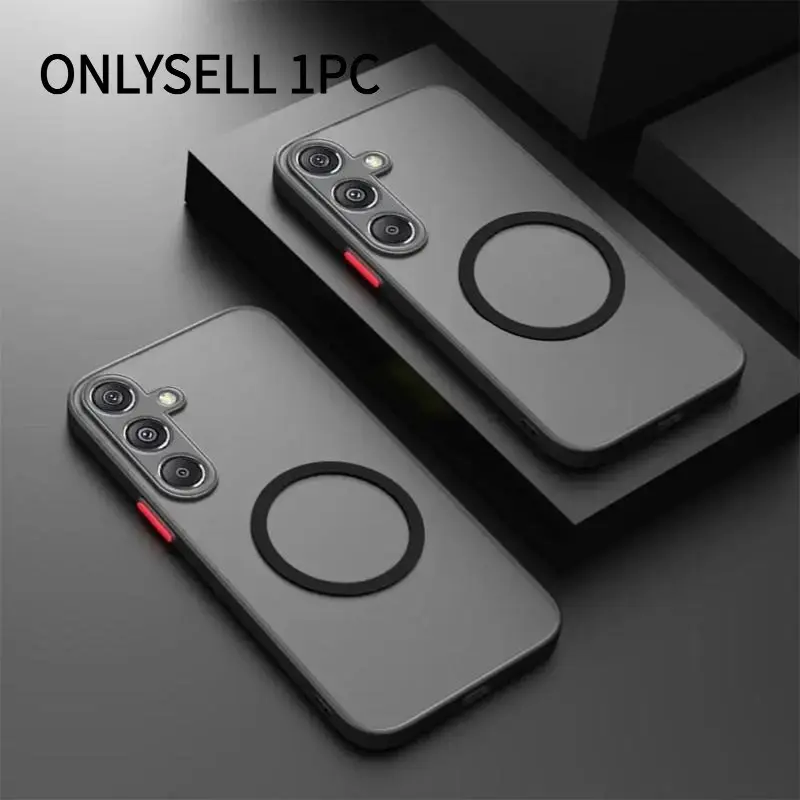 Matte Armor Phone Case Cover with Magnetic Wireless Charging Compatibility for Samsung Galaxy A15 A25 A35 A55 A05 A05S M14 M15 M35 M55 Shockproof Protective Case, Smartphone Casing, Protective Cellphone Casing