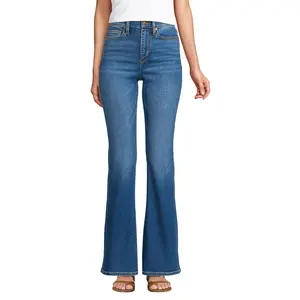 Lands' End Women's Recover Denim High Rise Flare Jeans - 14 - Indigo Tide Blue