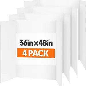 TUXITA Trifold Poster Board,4 Pack 36" x 48" Large White Corrugated Poster Boards,Science Fair Display Boards,Project Boards  for School Projects, Event Displays and Business Presentations