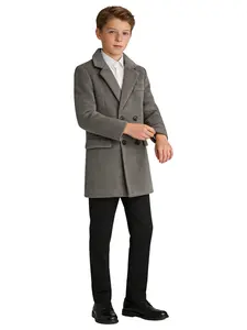 【Bebekids】Boys' and girls' outerwear, autumn and winter mid-length coats, coat with pockets, suitable for children with heights ranging from 90-160cm, western college style coat, casual coat, winter warm jacket -24227