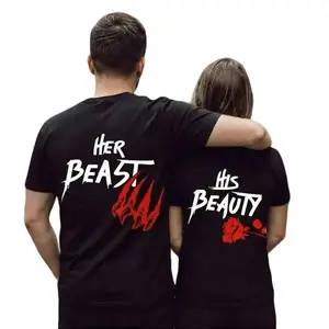 Her Beast His Beauty Couple Matching Outfits T-Shirt Pullover for Women for Men Unisex, Perfect Gift Valentine Anniversary Clothes
