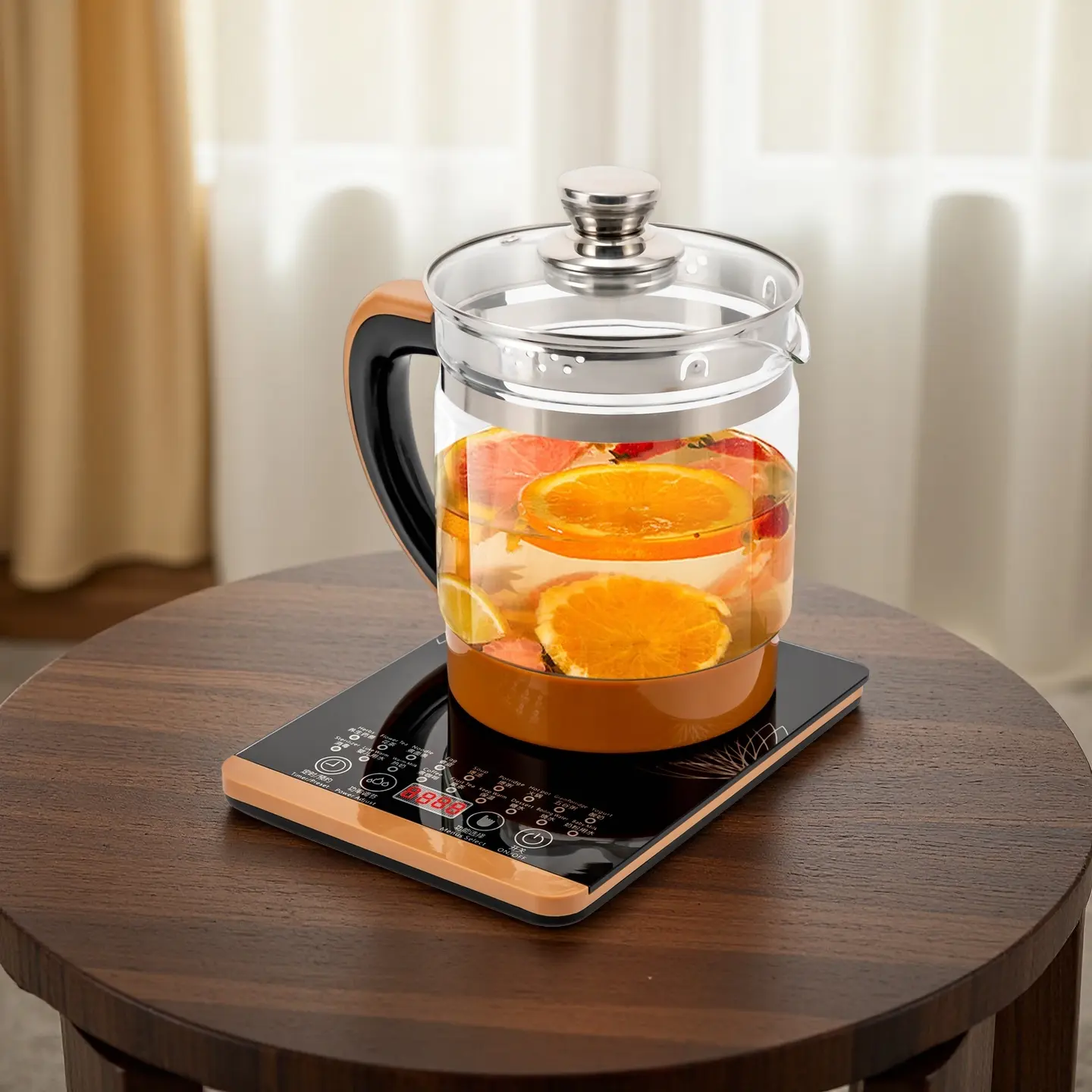 CNCEST 1.8L Automatic Thermostatic Electric Glass Kettle (Thermostatic Kettle), 800W Multi-Function Tea Maker with Glass Body, Digital Display, 18 Cooking Programs, 12 Preset Modes, Keep Warm, Detachable Lid, US Plug for Brewing