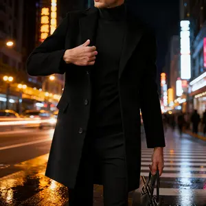 Men's British Woolen Coat - Autumn Winter Trendy Long-Sleeve Outerwear