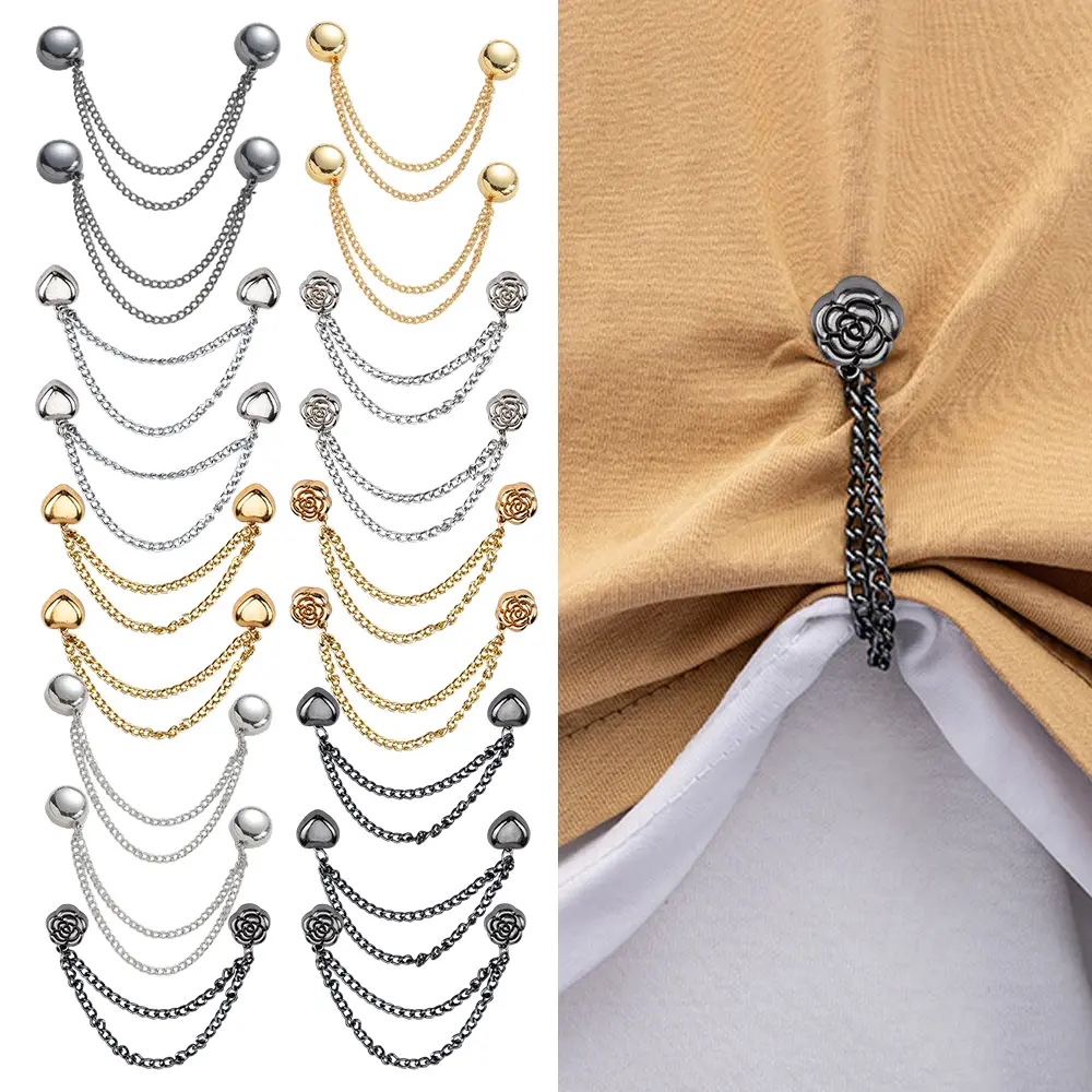 Set of 18 Magnetic Chain Shirt Tuck Clips, No‑Piercing Double Layer Chain Clothing Fastener Clips for Tucking Shirt Hem, Blouse Top Waist Styling Decor, Multi‑Color Metal Magnetic Clothes Clips for Women Daily Outfit Decoration