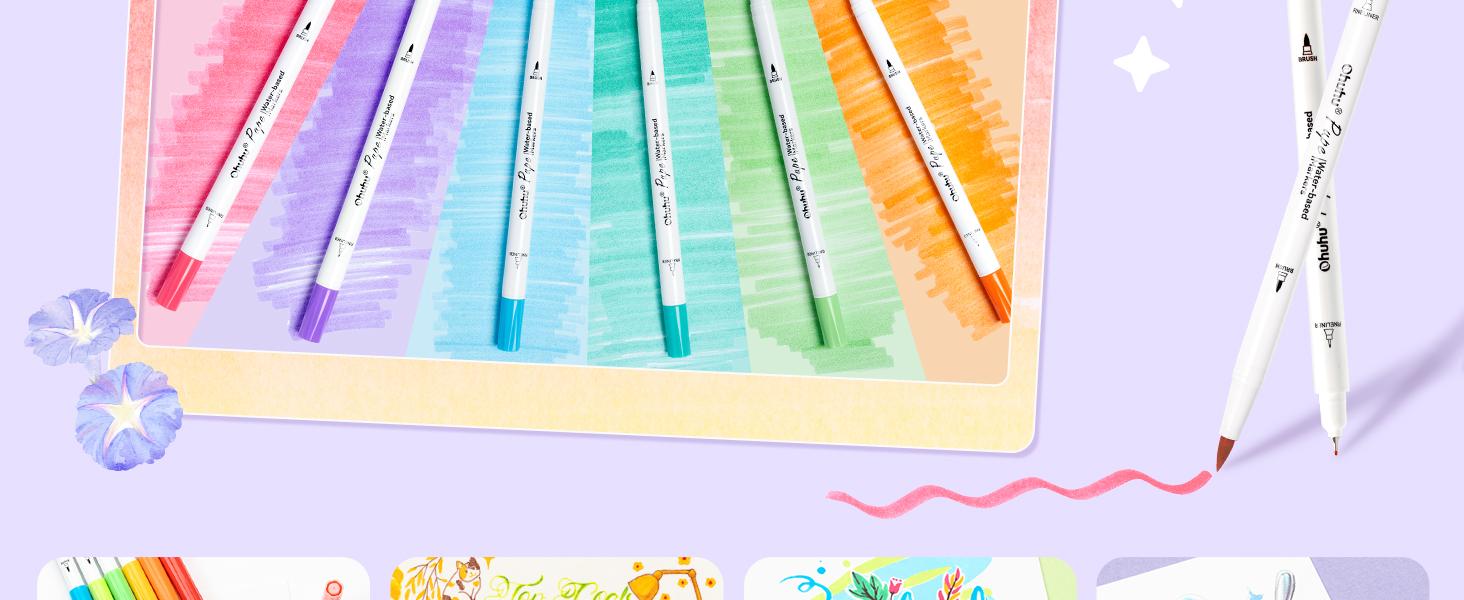 Ohuhu Markers: Dual Brush Fineliner Tips - 60 Colors - Paper-friendly No Peeling Water-based - Markers for Adult Coloring Books No Bleeding Coloring Markers for Kids Beginner Calligraphy - Pupe Series of Ohuhuart Ohuhu Markers: Dual Brush Fineliner Tips - 60 Colors - Paper-friendly No Peeling Water-based - Markers for Adult Coloring Books No Bleeding Coloring Markers for Kids Beginner Calligraphy - Pupe Series of Ohuhuart