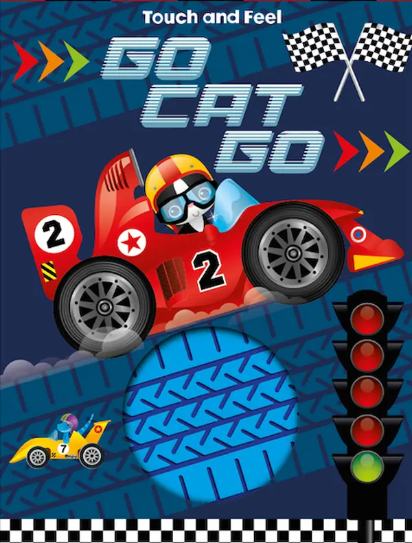Go Cat Go English Regular Edition Touch and Feel Board Book - Racing Theme, Interactive Features, Tactile Experiences, Early Reading Development for Kids, Engages Young Readers