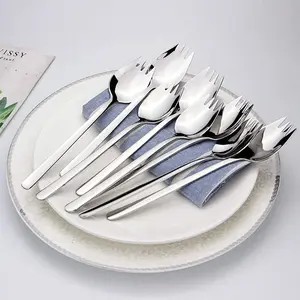 8 Stainless Steel Salad Spork Set - Suitable for Everyday Use - Includes Dessert Spoon, Ice Cream Scoop, Salad Fork - Fruit Cutlery Set, Appetizer, Dessert