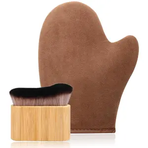 2 in 1 Streak-Free Tanning Mitt Set - Leakproof-lined Self Tanner Mitt, Log Tanning Brush, Reusable Self Tanning Mitt and Brushes, Self Tanner Brush for Self Tan Applicator for Lotion, Mousse