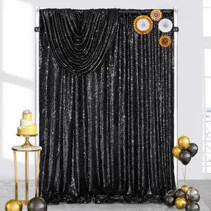 Black Sequin Backdrop Curtain 4ftx8ft Glamorous Mesh Fabric for Photography Wedding Party Decorations Christmas Ornaments Wall Backdrops with Pole Pocket