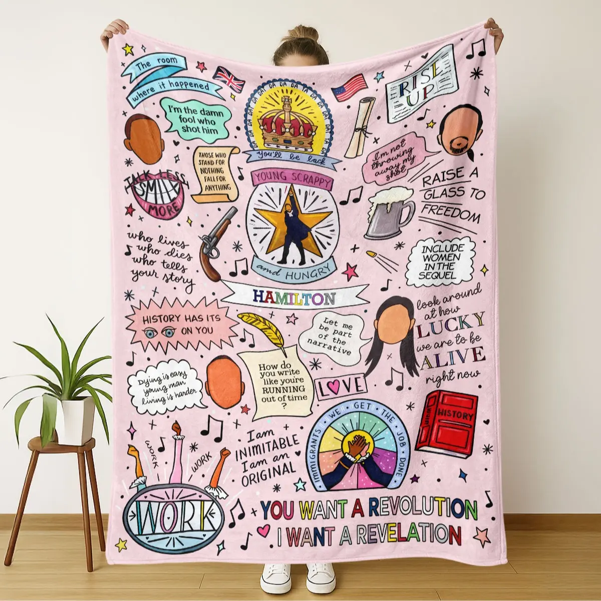 Graffiti Style Hamilton Musical Flannel Slogan Print Lightweight Graphic Throw Blanket, Soft Breathable Lightweight, All-Season Use, Perfect for Home Decor Travel Camping Gift