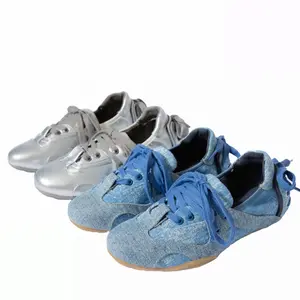 Women's Fashion Ballet Sneakers Lace-Up Loafer-Style Comfort Denim Canvas Breathable Flat Shoes Tennis Walking Casual