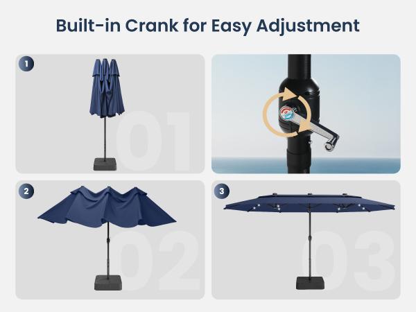 [2026 Upgrade] PHI VILLA 15ft Extra Large Wind Resistant Patio Umbrella, 2-Tier Outdoor Double-Sided Rectangle Market Modern Umbrella with Crank Handle, Includes Base, SpringGlowUp