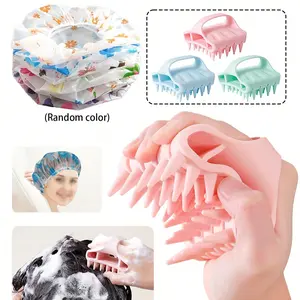 Hair Care Set Includes Massage Silicone Scraper Bath Brush & Shower Cap, Scalp Cleaning Shampoo Comb Styling Tool, Dry Wet Use