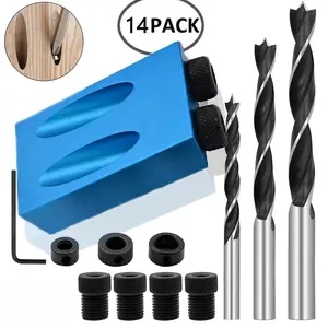 14pcs Woodworking Tools, 15 Degree Angle Drill Guide Set, Pocket Oblique Hole Screw Jig Locator Drill Bits, Hole Puncher, Carpentry Tools