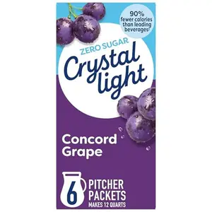 Crystal Light Drink Mix, 6 Pitcher Packets, for Flavorful Hydration and Shareable Refreshment, Concord Grape Artificially flavored, Zero Sugar, Low Calorie, 2.01 oz