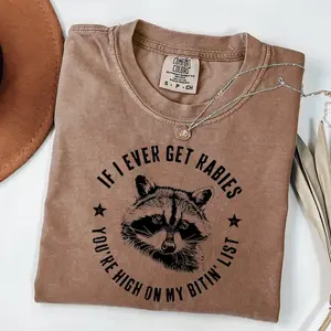 Comfort Colors If I Ever Get Rabies You're High On My Bitin' List Shirt, Funny Raccoon Shirt, Sassy Raccoon Shirt, Raccoon Meme Shirt, Adult Humor T-Shirt