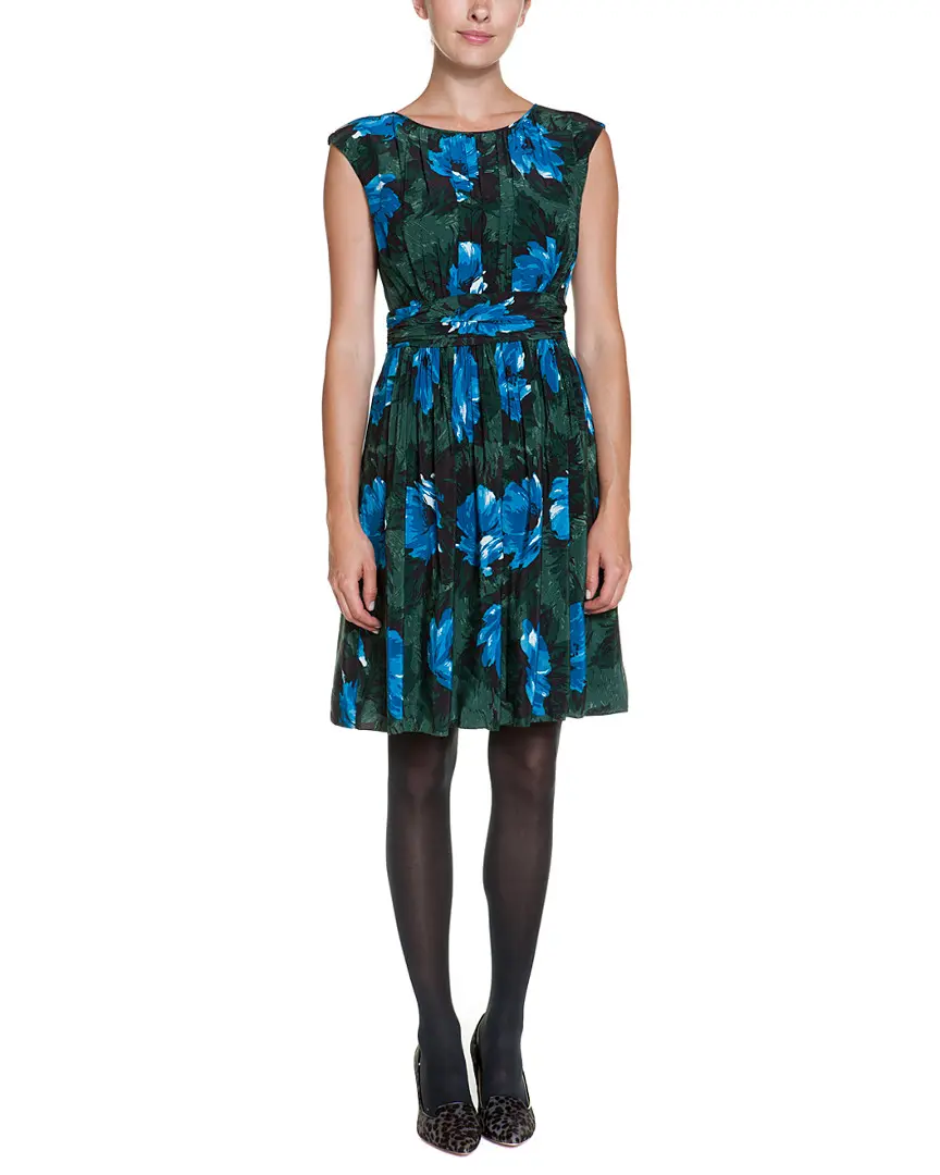 Boden Selina Green Floral Print Ruched Midi Dress