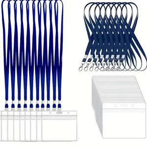 20pcs Transparent PVC ID Card Holders Set, Includes 10 Cards & 10 Lanyards, Ideal for Office School Travel Use, Id Badge Holder