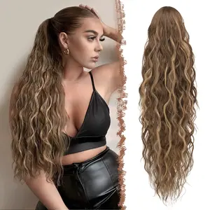 FESHFEN Ponytail Extensions - 26 inch Drawstring Long Curly Wavy Clip in Ponytails Synthetic Hair Piece Pony Tail Hairpieces for Women