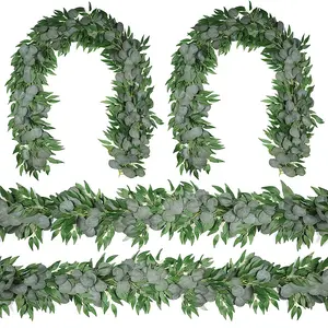 4 counts 6.5 Feet Artificial Silver Dollar Eucalyptus Leaves Garland with Willow Vines Twigs Leaves String for Doorways Greenery Garland Table Runner Garland Indoor Outdoor.