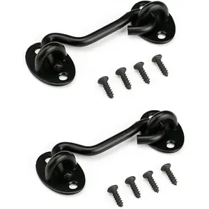 3” Privacy Hook and Eye Latch Easy Lock for Barn Door, Black (3 INCH-2PCS)