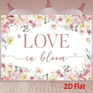 1PC,2D Flat Love in Bloom Floral Backdrop, 2D Flat Design, Perfect for Wedding Engagement Birthday Party, High - Definition Printing, Easy to Hang, Romantic Flower Decor to Create Warm Party At