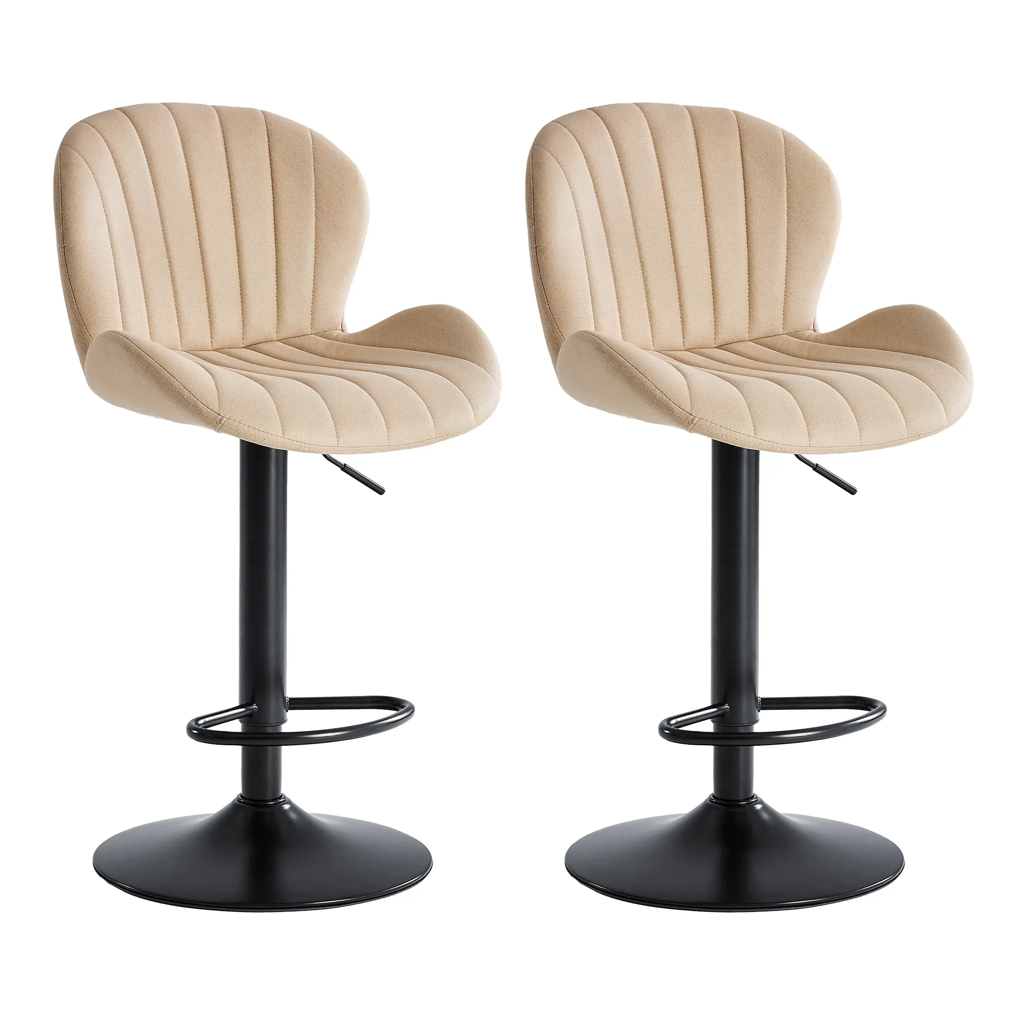 Bar Stools, Modern Swivel Bar Chairs, Adjustable Fabric Upholstered Barstools Counter Height with Backrest for Bar, Kitchen Island, Dining Room