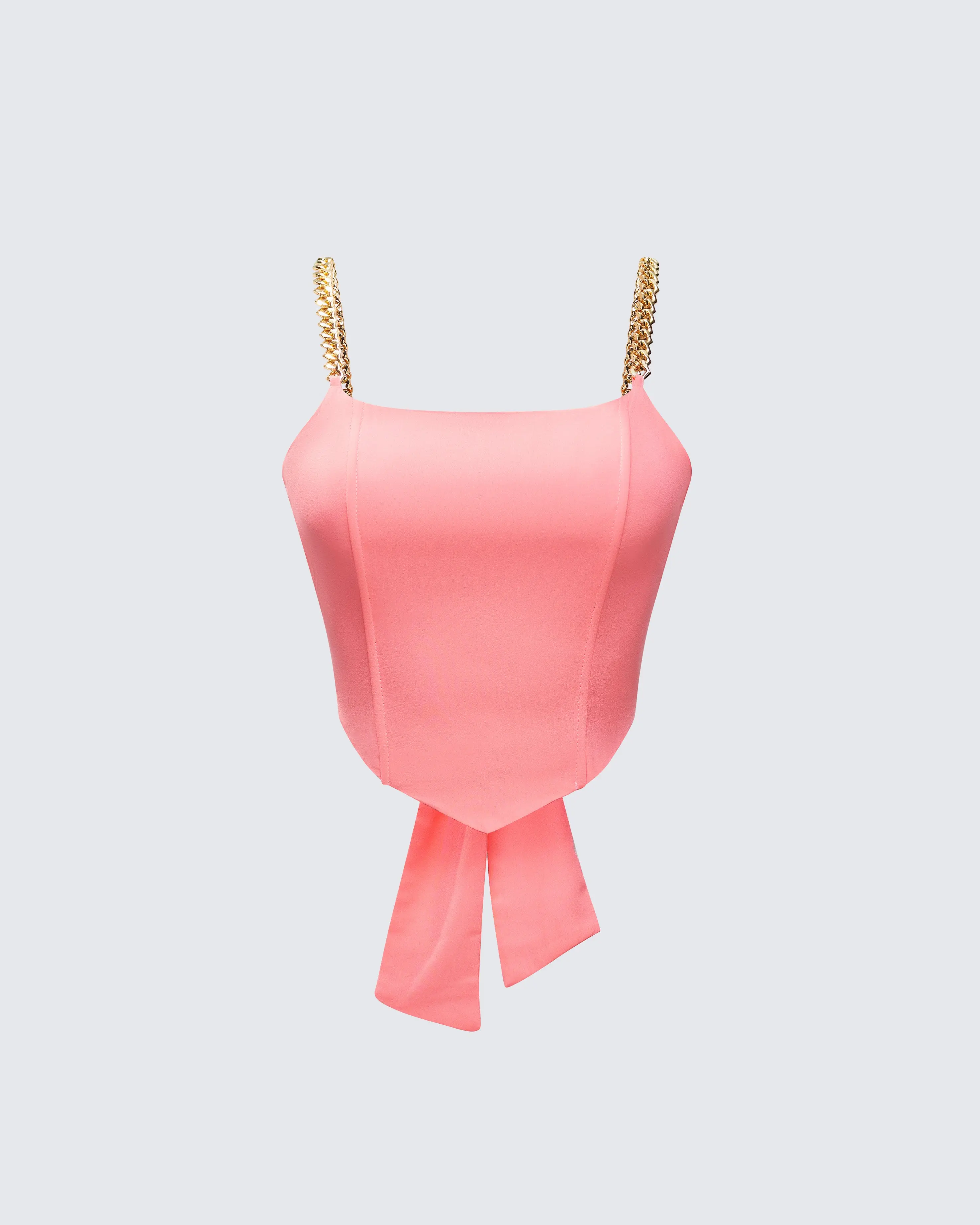 Women's Fitted Polyester Satin Bustier Top, Chunky Pink Heart Chain Strap Tank Camisole