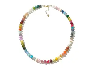 Rainbow Multi Gemstone Necklace with Rondelle Beads, 14k Gold Jewelry, Boho Chic Jewelry