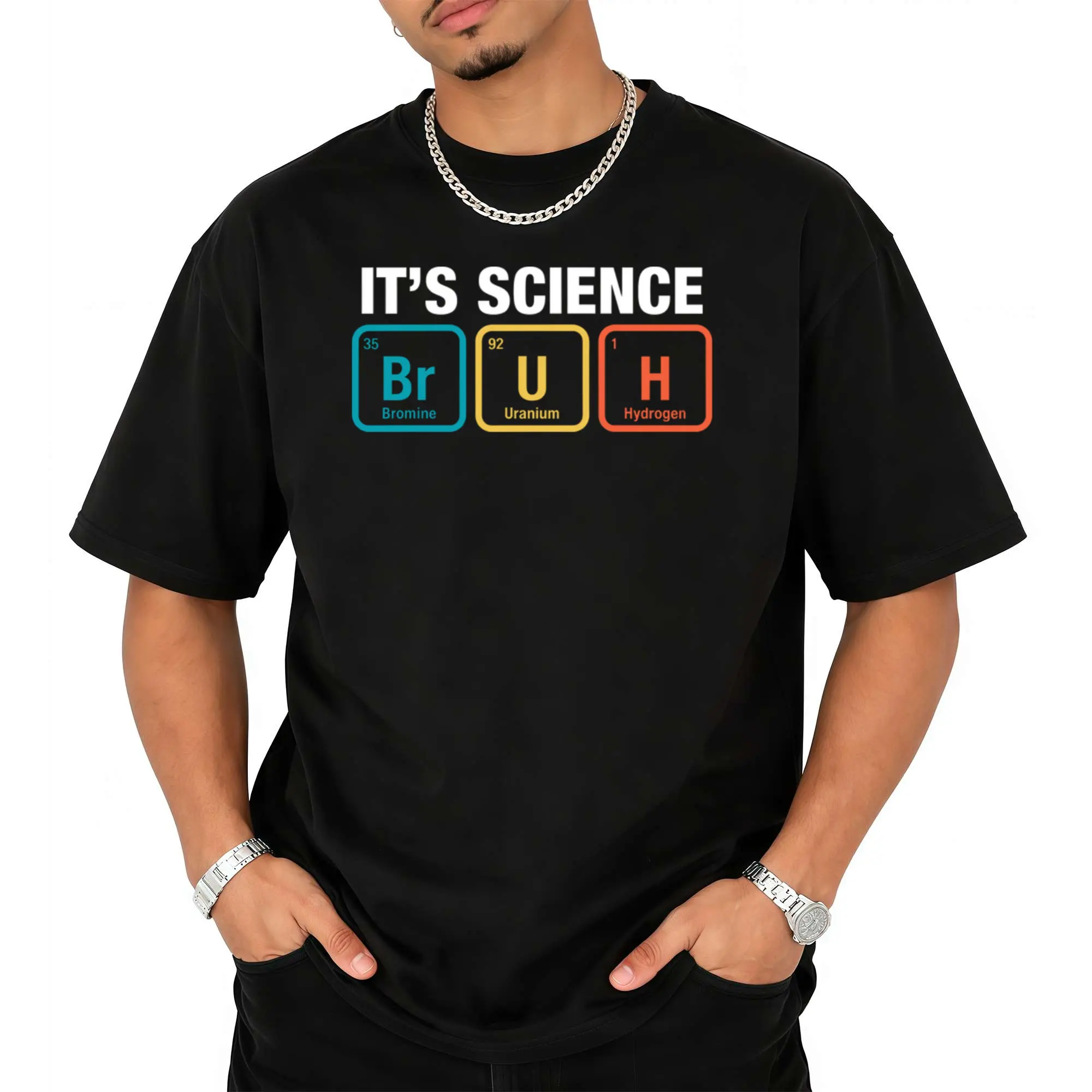 Periodic Table of Scientific Elements Funny Graphic T-Shirt Soft Breathable Short Sleeve Crew Neck Tops Teens 'It'S Science' Esin with Colorful Periodic Table Elements All Seasons Retro Casual Crew Neck Printed T-Shirt Menswear Unisex