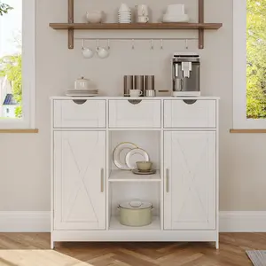 Equuipalia Modern Minimalist Storage Cabinet with 3 Drawers & Adjustable Shelves - Ideal for Kitchen, Bathroom & Living Room