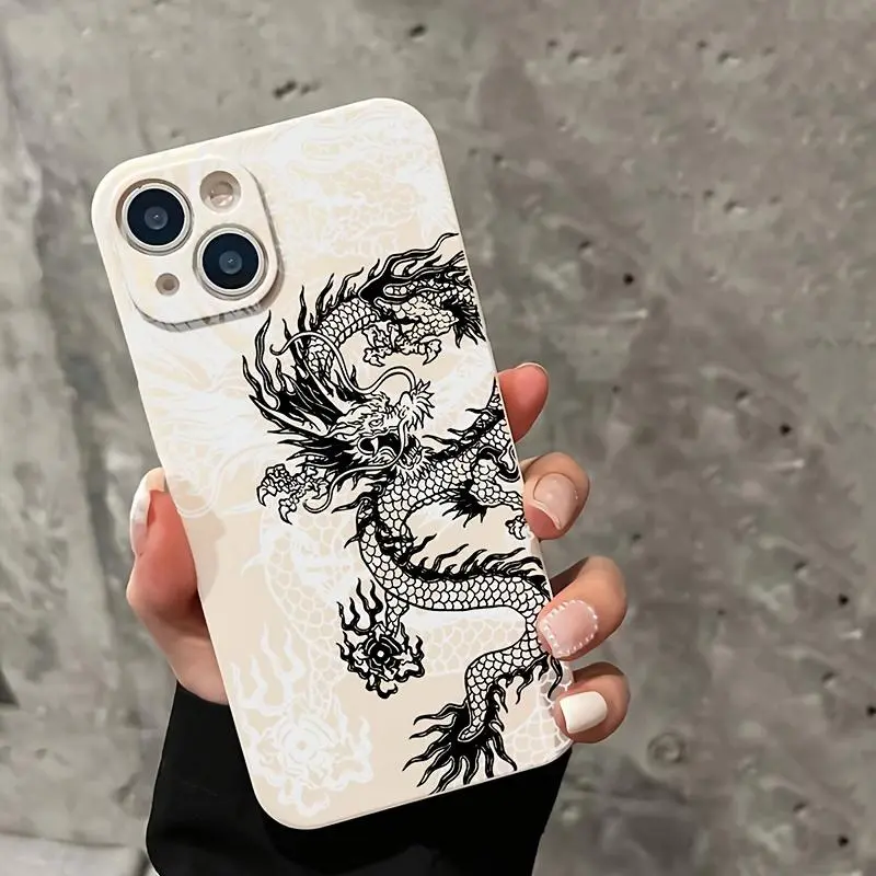 Dragon Pattern Crash-Proof Casual Phone Case - Durable Protective Cover for iPhone 16, 15, 14, 13, 12, 11 Series, Iphone 15, Heavy Duty Protection