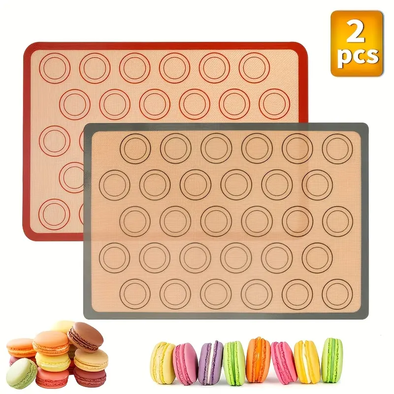 2pcs Food-Grade Anti-Adhesive Rectangular Silicone Baking Mats - Heat-Resistant Reusable Silicone Macaron Moulds, Kitchen Essential Bakeware for Baking Sheets, Ideal for Cookies