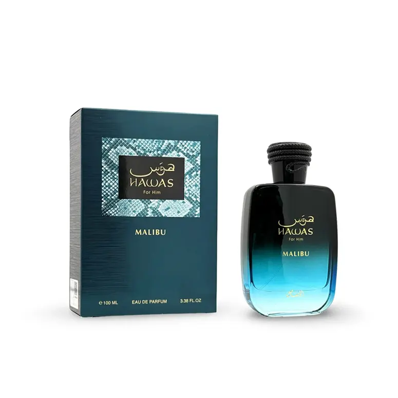 Men's Rasasi Hawas Malibu Eau De Parfum - 3.4 Oz/100ml Fresh Aquatic Fragrance with Apple, Bergamot, Lemon, Plum, Amber, Musk Notes, Long-Lasting Scent