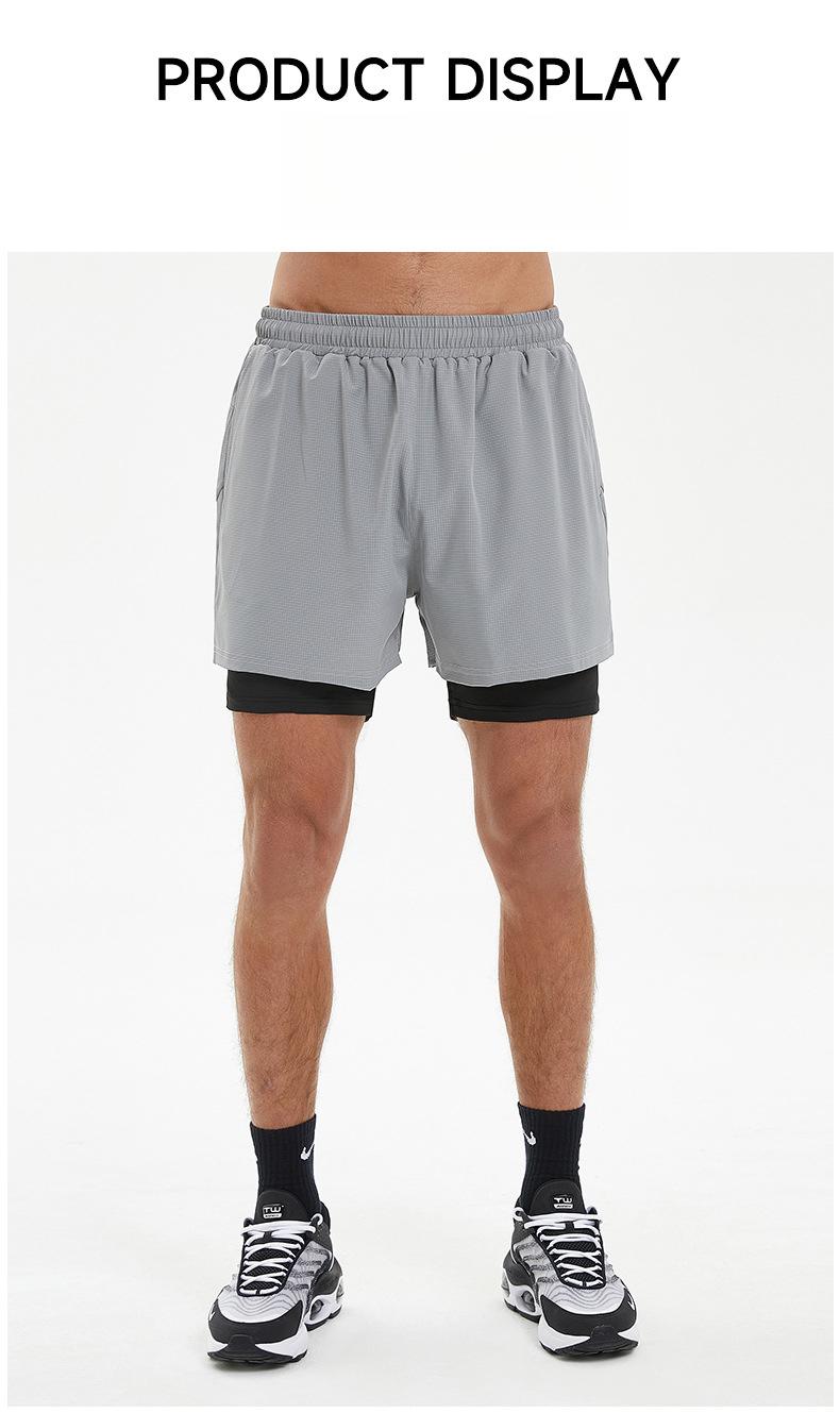 2026 New Fake Two-Piece Men's Fitness Shorts, Quick-Dry Anti-Embarrassment Swim Trunks for Beach & Running