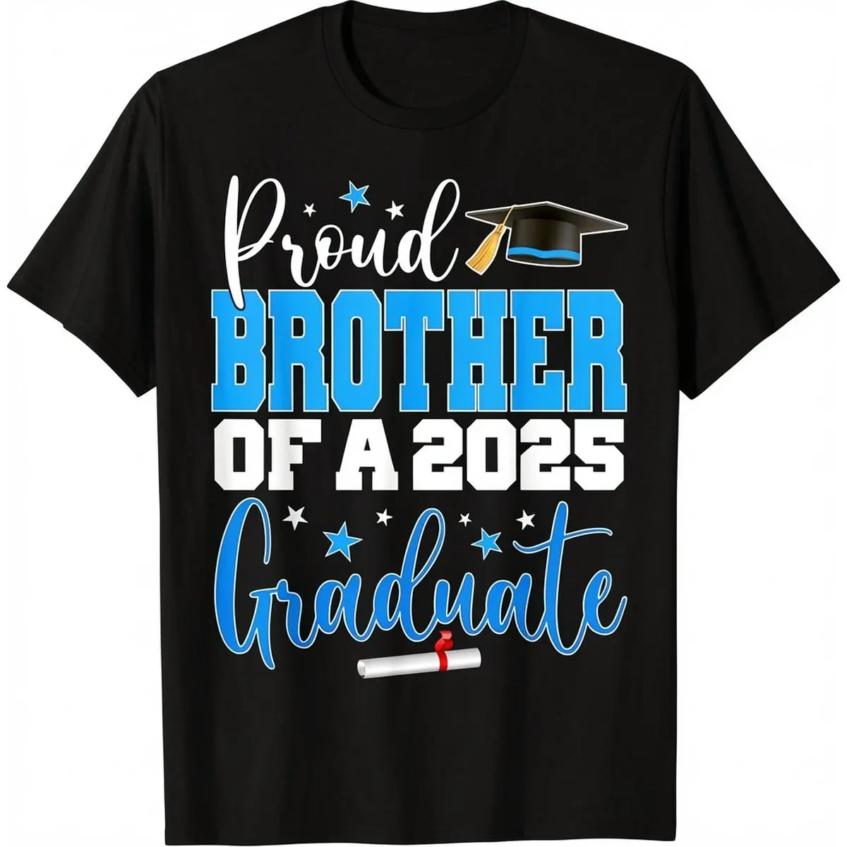 Men's 100% Cotton Short-Sleeve Flat Crewneck Graphic Print T-Shirt - Double Stitching, Full Cut Fit Casual Streetwear Top for 2025 Graduate's Brother, All-Seasons Menswear