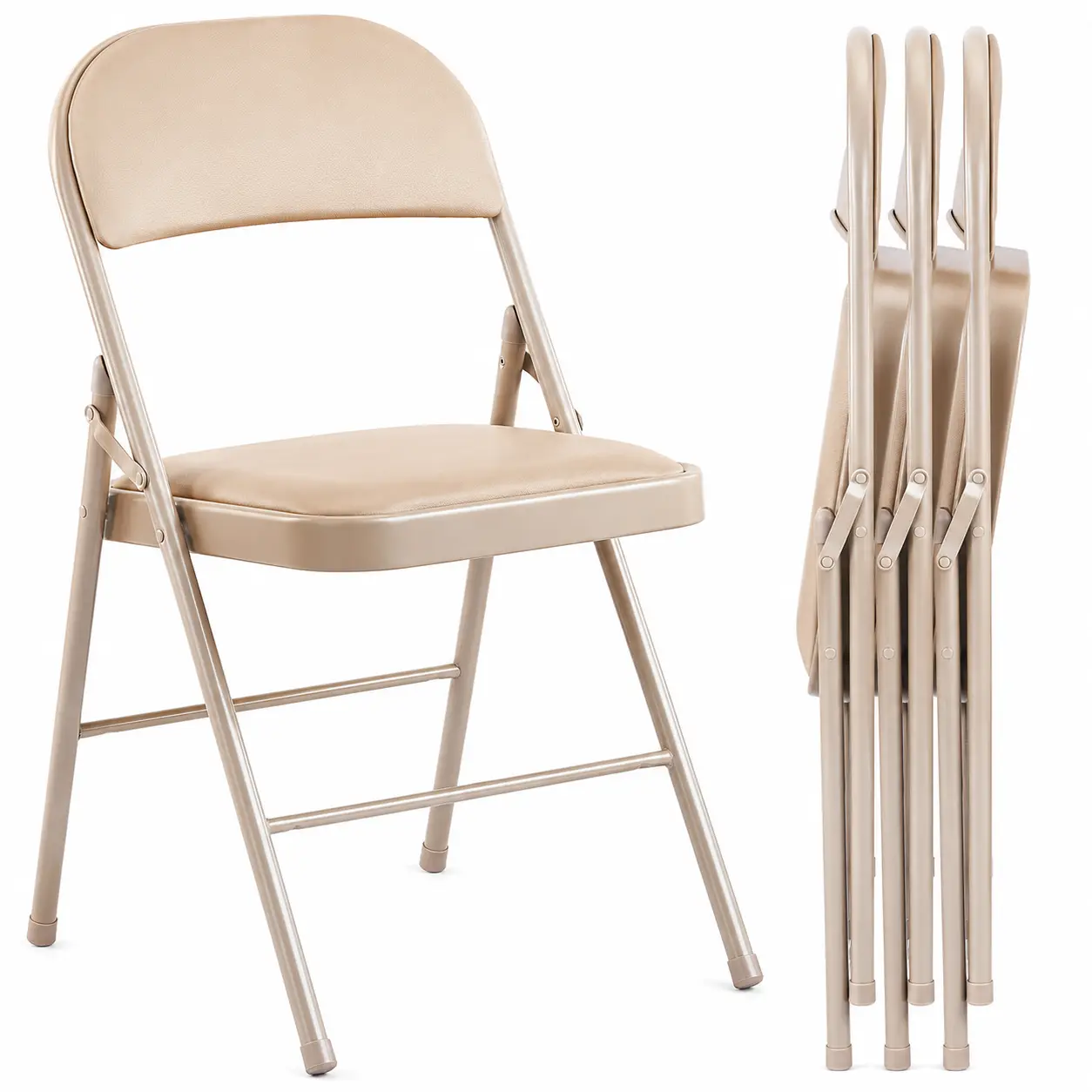 4 Pack Folding Chairs, Padded PU Leather Seat & Back, Heavy Duty Metal Frame, Portable Indoor Outdoor Chairs for Home, Office, Party, Event, 350 lbs Capacity