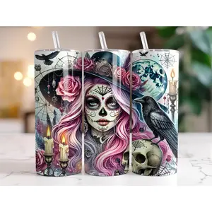 Day of the Dead - Skull Woman Scary Halloween| 20oz Skinny Tumbler | Halloween Tumbler | Design 20oz | 20oz tumbler Sublimation Tumbler