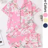 2 pieces of women's new print short sleeved pants pajama set with multiple pockets, suitable for all seasons, fashionable, comfortable, elegant and casual home wear