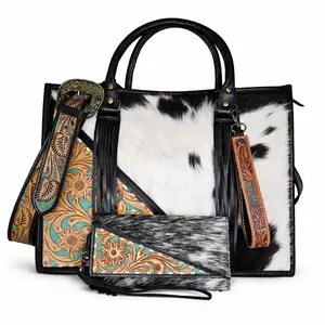 The Summit | Western Leather Cowhide Tote and Wallet Set