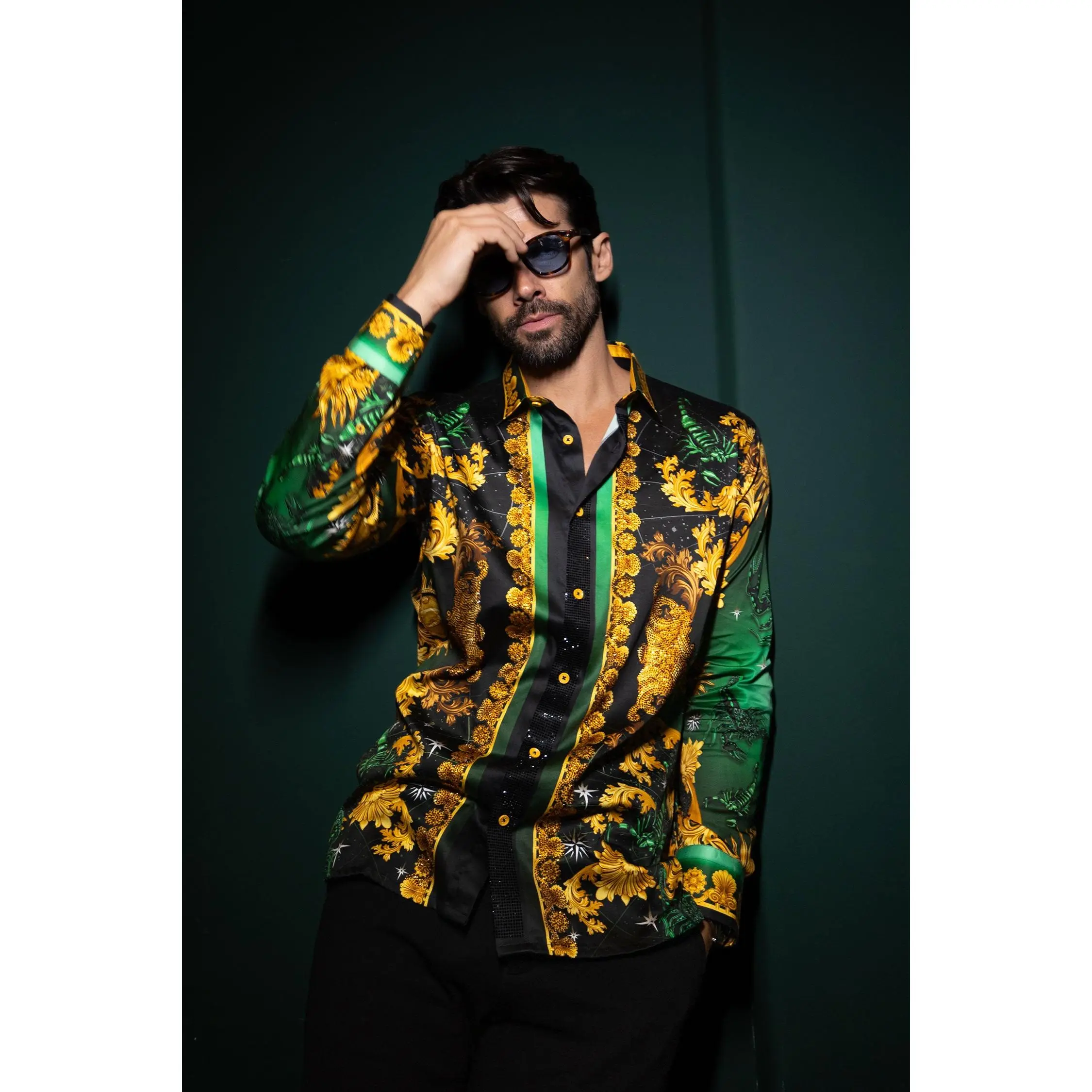 Cogent Approach Rhinestone Long Sleeve Shirt Fabric Menswear Stylish Top Floral Original Casual Breathable Outfits