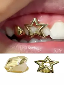 Design sense hollowed-out five-pointed star hip-hop braces set, simple and versatile accessories, hip-hop street style, suitable for both men and women, Teeth Brace