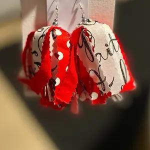 Fringe Tassel Earrings with Red White and Black Design Unique Fringed Tassel Jewelry Accessory
