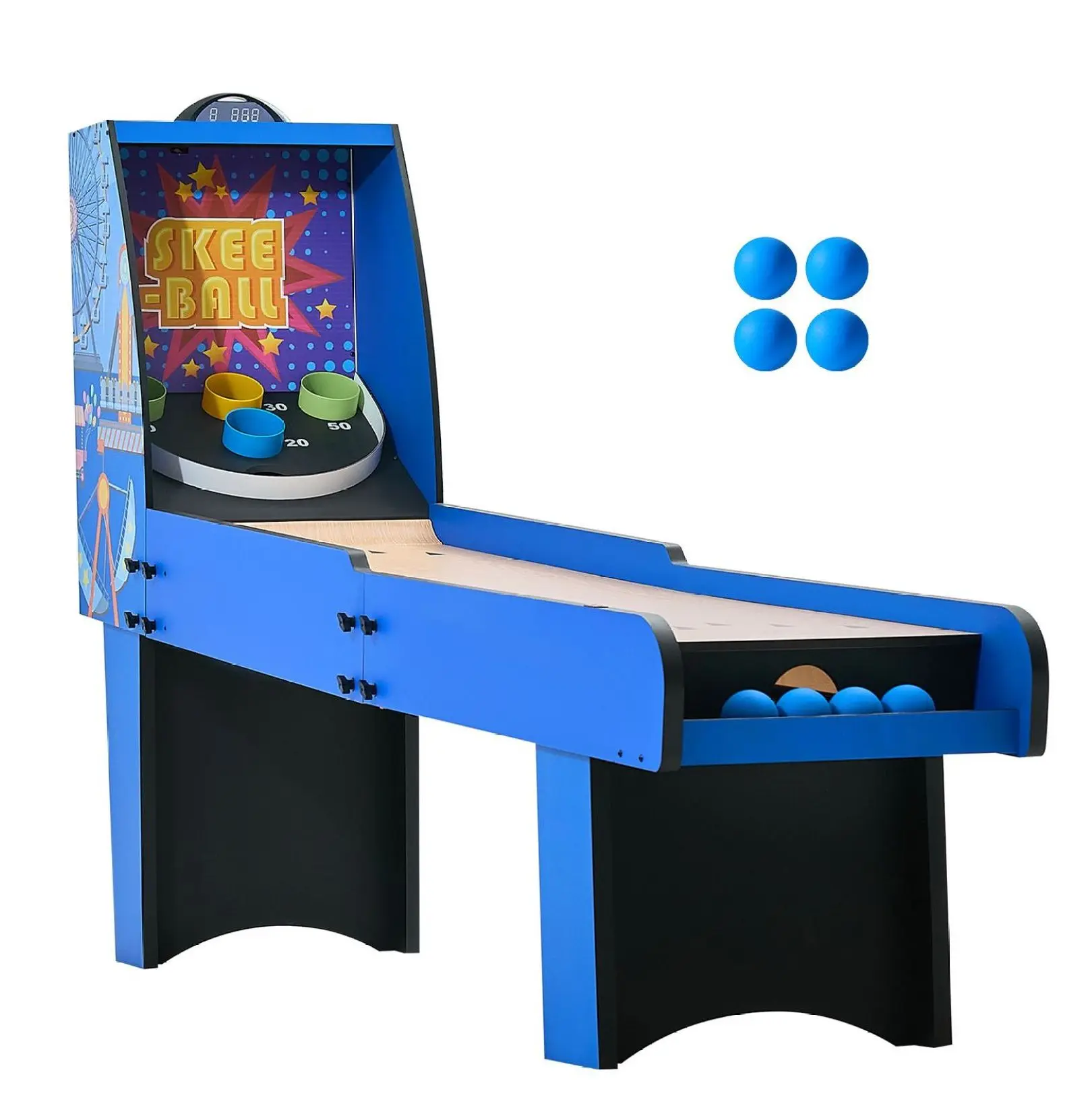 8' Roll and Score Arcade Game Table, Indoor Arcade Machine with Scorer, Sound, Ball , 4 Balls - Family Game Room Recreation Simple Type