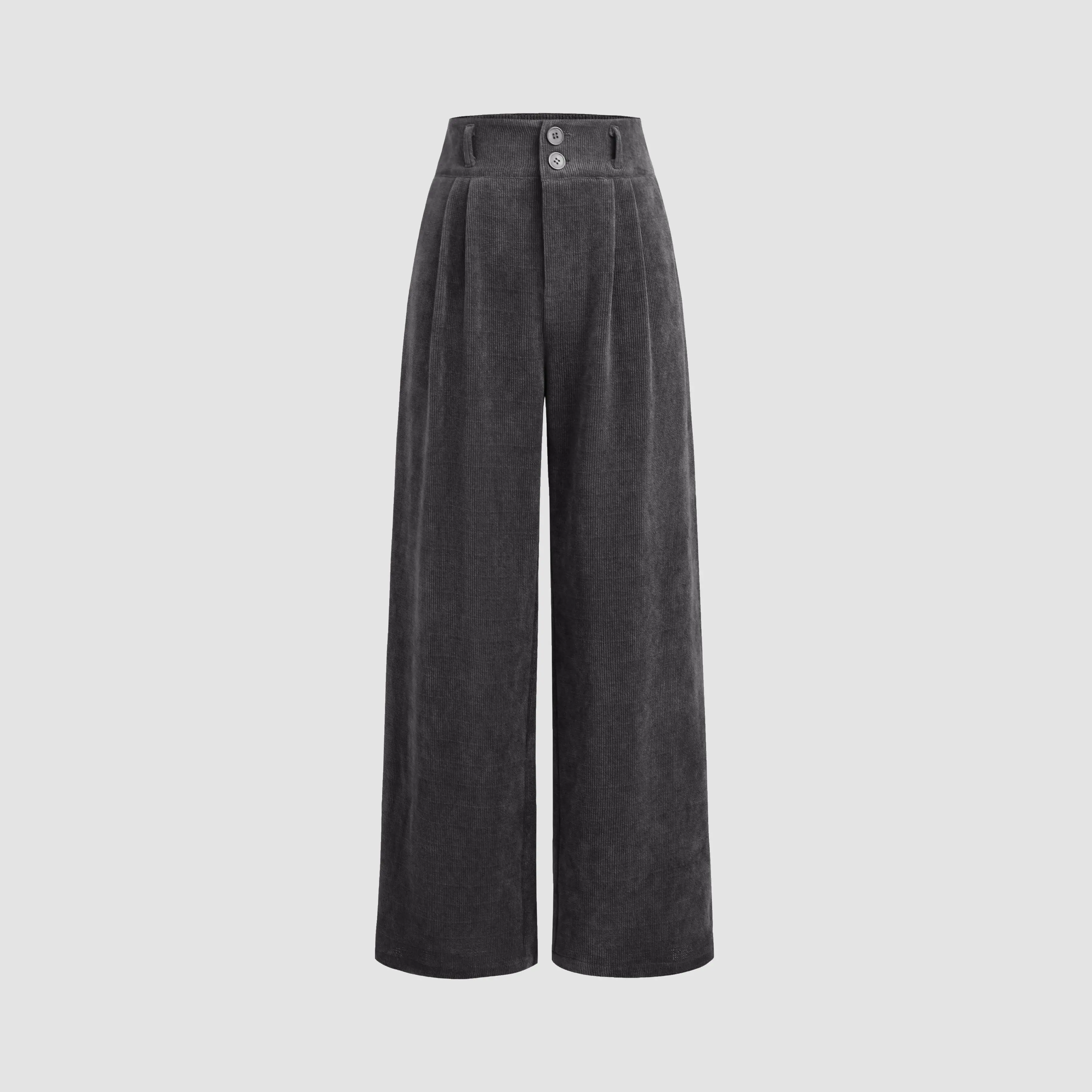 Cider Women's High-Waist Solid Corduroy Trousers, Pleated Wide Leg Design for Regular and Plus Size Fits, M, Elastane, Baggy Corduroy Pants, Button, Loose-Fitting