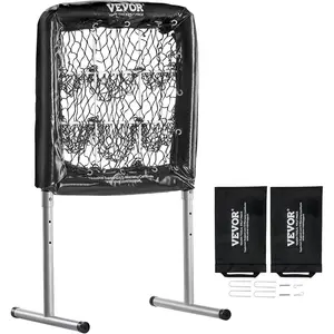 VEVOR 9 Hole Baseball Net, Softball Baseball Training Equipment for Hitting Pitching Practice, Heavy Duty Height Adjustable Trainer Aid with Strike Zone & 4 Ground Stakes, for Youth Adults