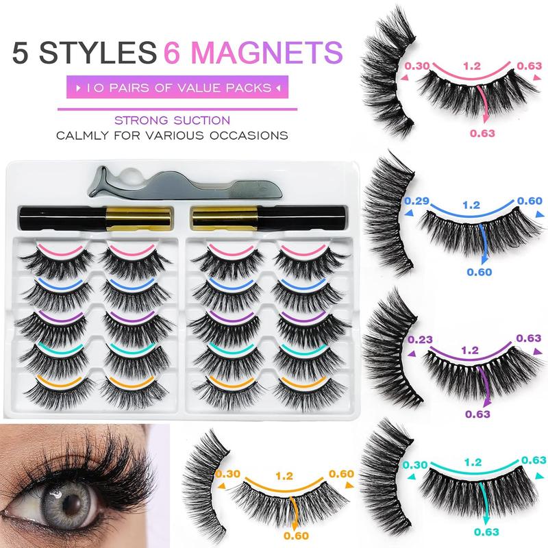 10 Pairs Cat-Eye Magnetic Lashes With Eyeliner, 3D Magnetic Eyelashes Natural Look With Eyeliner, Fake Eyelashes Magnetic