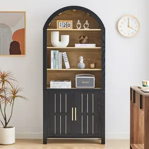 Giratree 71" Tall Arched Bookshelf with Adjustable Shelves, Modern Bookcase with Drawer & Closed Storage – Stylish Wooden Display for Living Room or Office kitchen storage cabinet
