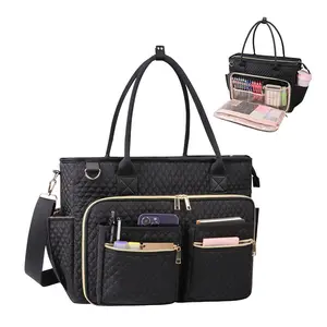 Teacher Tote Bag 17.3 inch Laptop Bag for Women Work Laptop Tote Nurse Bag Professional Computer Messenger with Insulated Pocket Briefcase for Office, College, Nursing, Black