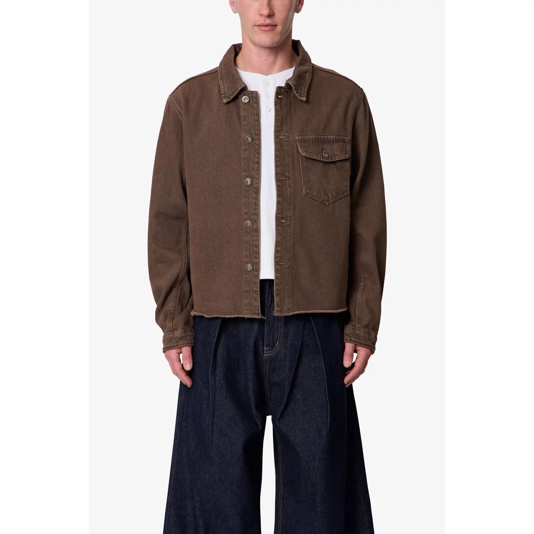 mnml Raw Hem Denim Jacket - Washed Brown